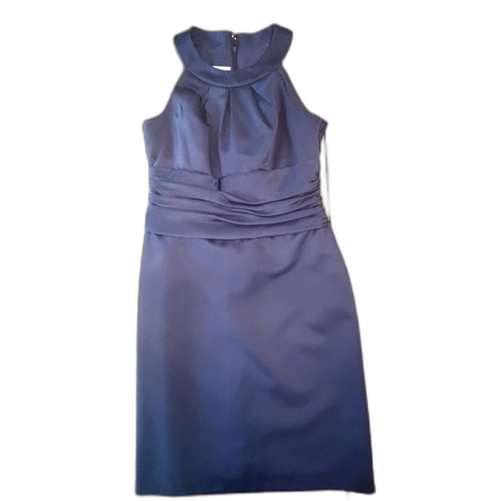 David's Bridal F13277 Navy Satin Ruched Cocktail & Bridesmaid Dress Size 4